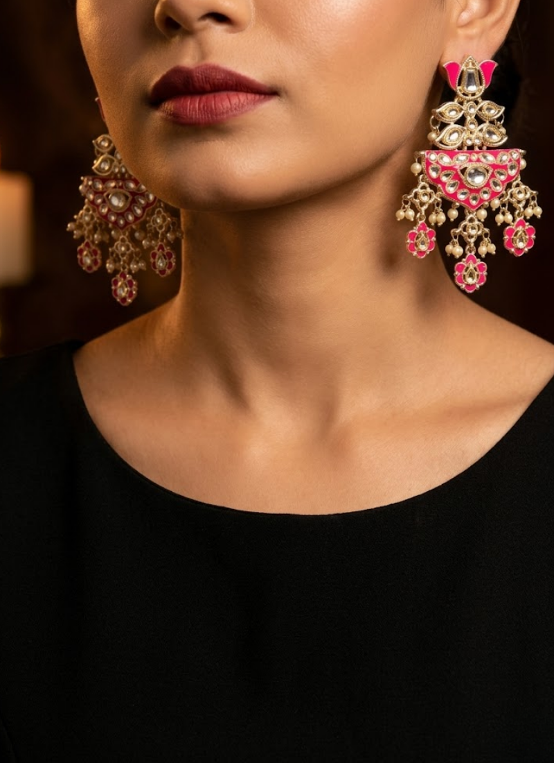 Dharini Kundan Chandbali Earrings - View 2