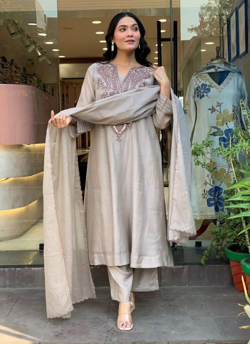 Muslin Cotton Salwar Kameez with Embroidered Dupatta