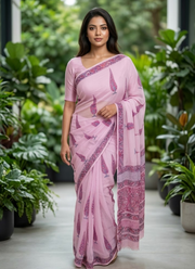 Vegetable Dye Double Diamond Chiffon Saree – With Blouse Piece 2