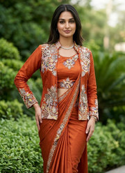 Party Jacket Saree – Heavy Crepe Satin with Embroidery Work 2