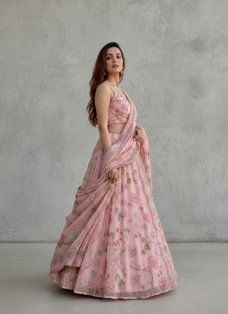 Taby Silk Lehenga Choli with Mirror & Sequin Work