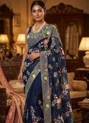 Black Maslin Saree with Floral Embroidery 2