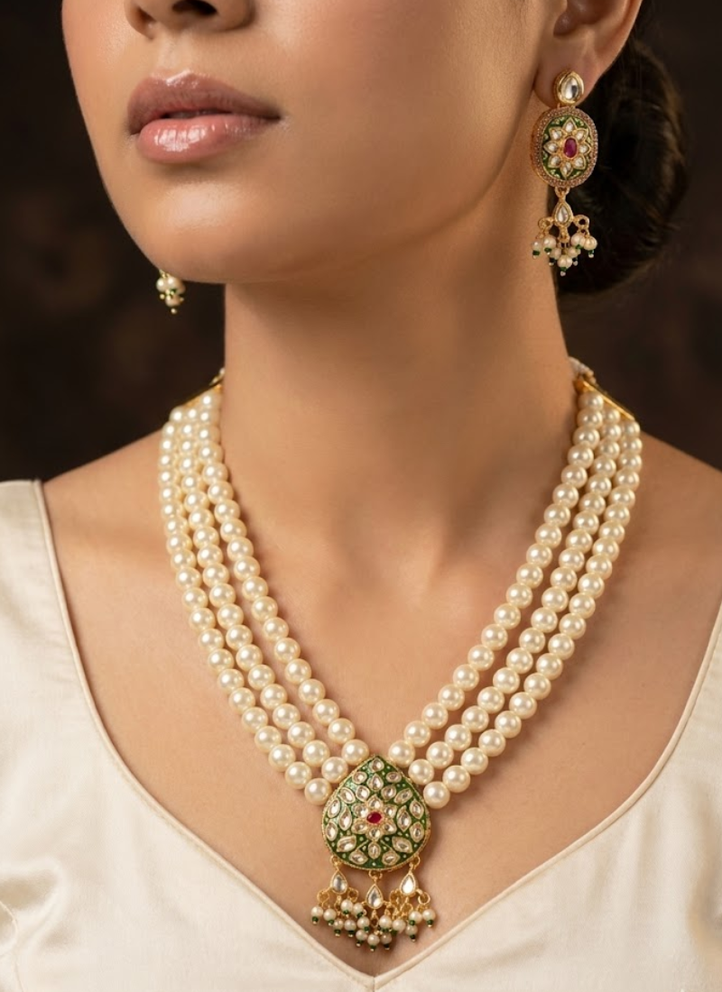 Kundan Necklace Set with Earrings & Pearls – Artificial Pearl Design
