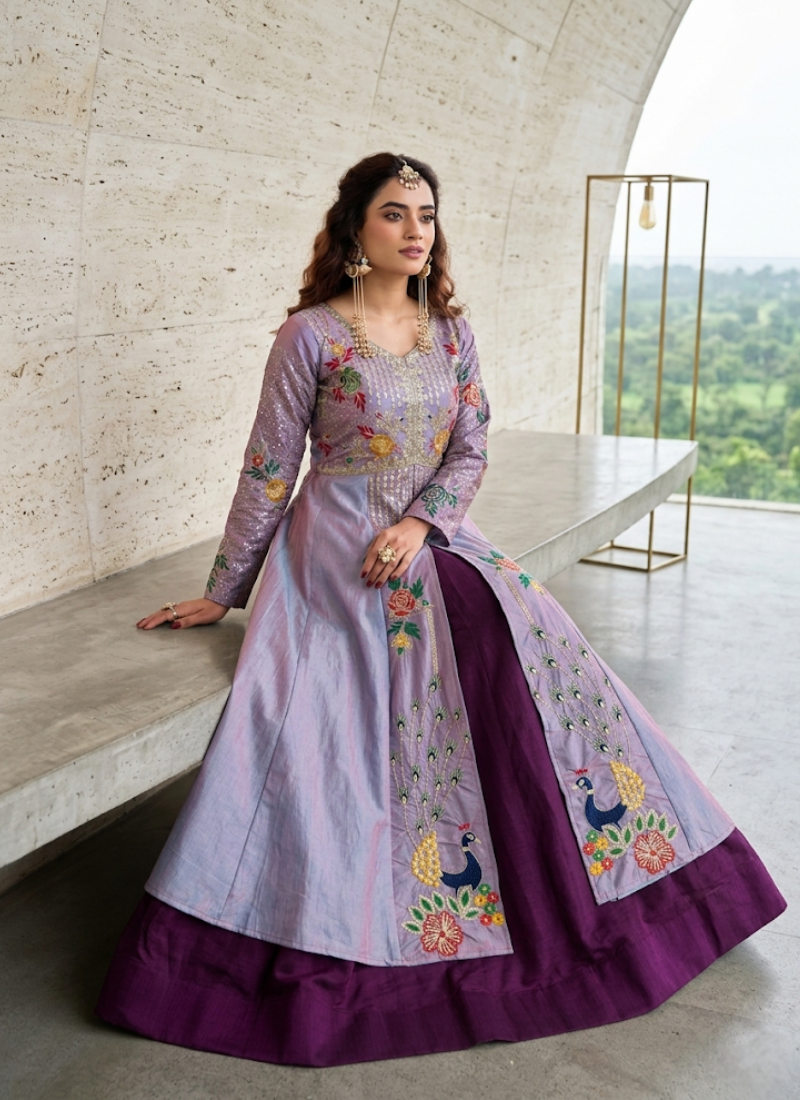 Satin Silk Blouse with Vichitra Lehenga Set