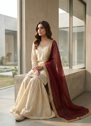 Chinon Sharara Suit with Sequins Embroidery + Silk Dupatta 2