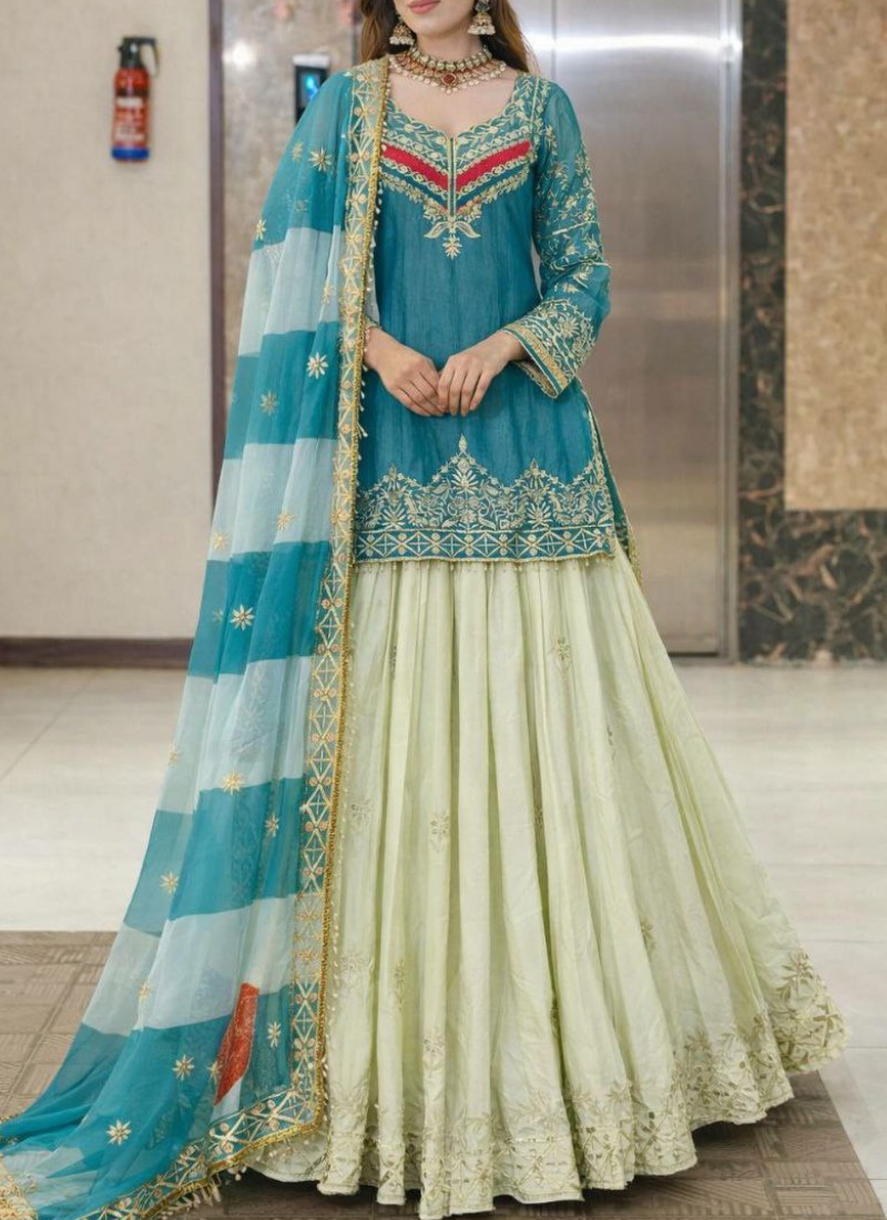 Crunchy Silk Sharara Suit with Heavy Sequins Embroidery + Dupatta