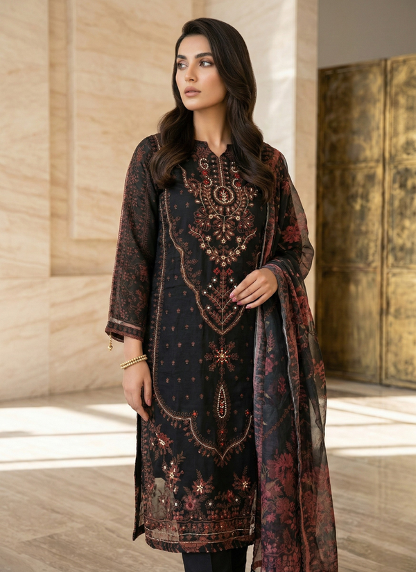 Black Organza Salwar Suit with Pearl Embroidery