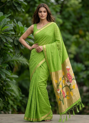 Cotton Paithani Saree – Zari Buttis & Pallu with Blouse 2