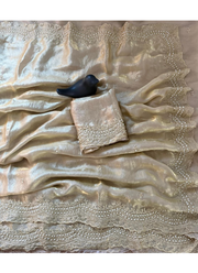 Fendy Satin Silk Saree – Gold Embroidery with Pearl Detailing & Matching Blouse 4