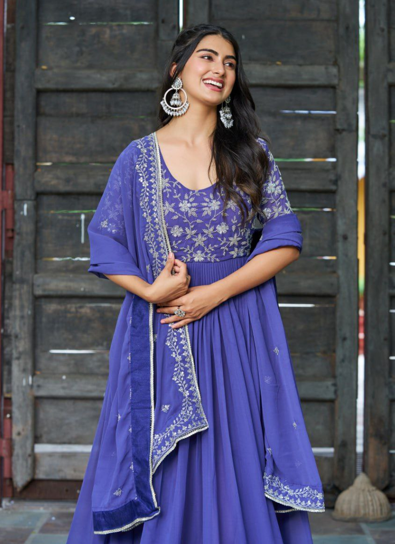 Luxury Faux Blooming Anarkali Dress with Sequins Embroidery