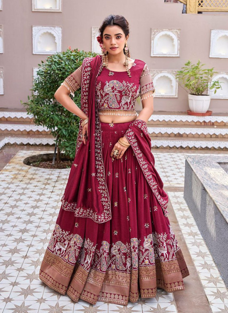 Pure Vichitra Embroidered Lehenga Choli Ensemble