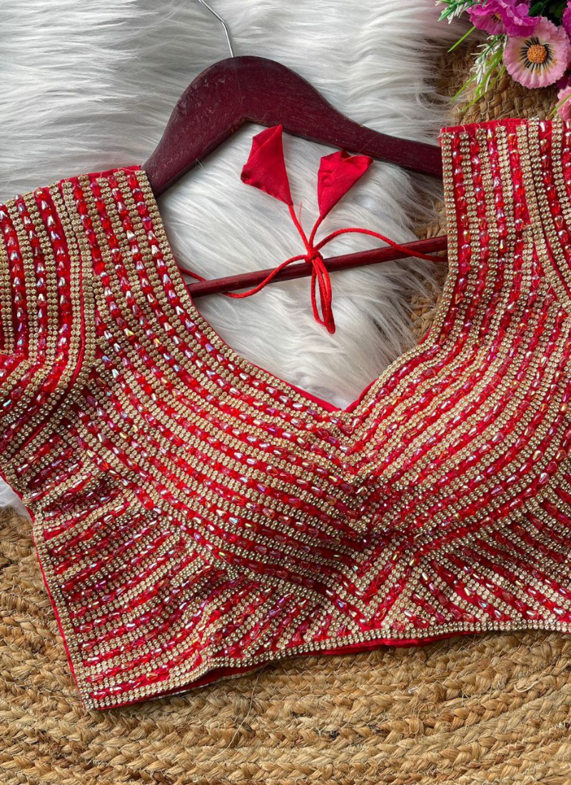 Pure Silk Handcrafted Blouse with Pearl & Beads Work