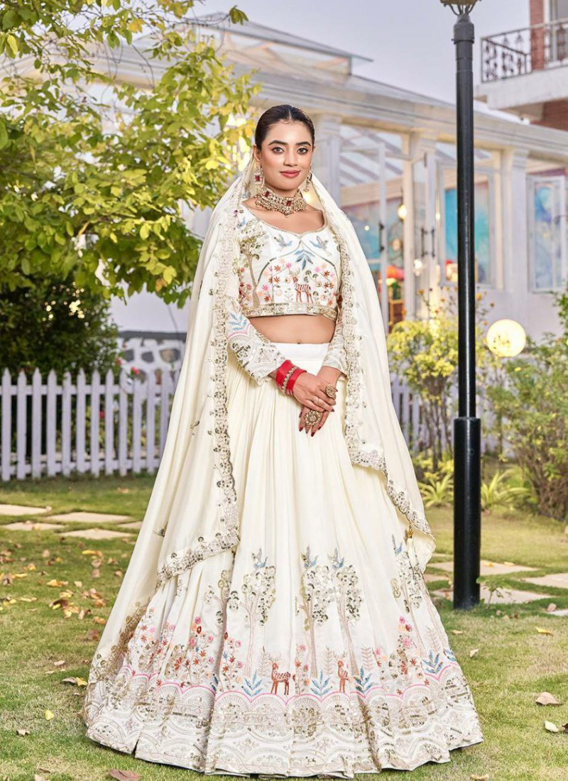 Pure Vichitra Embroidered Lehenga Choli Set