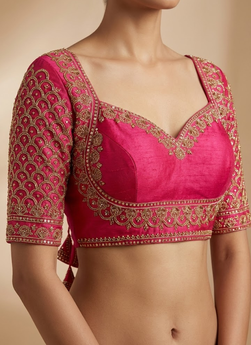 Italian Silk Women’s Blouse with Handwork, Sequins & Thread Work