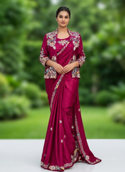 Party Jacket Saree – Heavy Crepe Satin Embroidery, Bollywood Designer Saree Online Australia 2