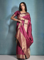 Magenta Banarasi Silk Saree with Zari Weaving, Border & Pallu + Running Blouse Piece 2