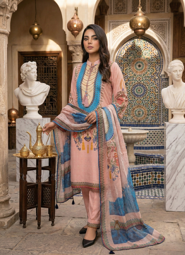 Mint Pink Crape Salwar Suit with Pearl &amp; Stone Work