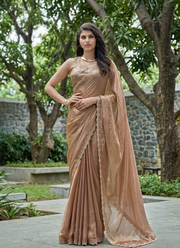 Beige Fandy Satin Silk Saree 2