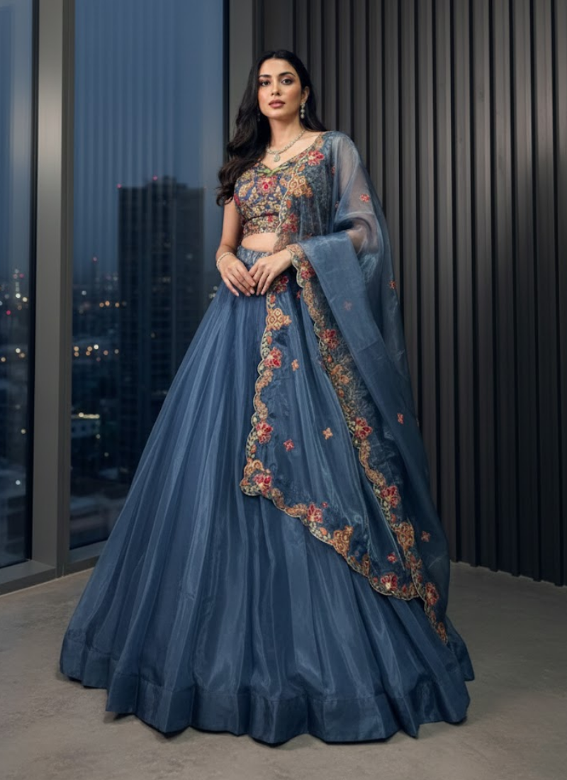 Chanda Silk Sequins Embroidered Lehenga Set