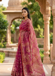 Dark Magenta Jamdani Saree with Mari Thread Work 3