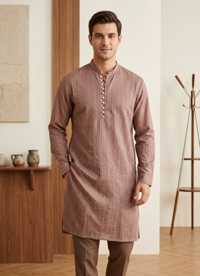 Silk Chikankari Men’s Kurta in Classic Fit