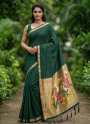 Cotton Paithani Saree – Zari Buttis & Pallu with Blouse 2