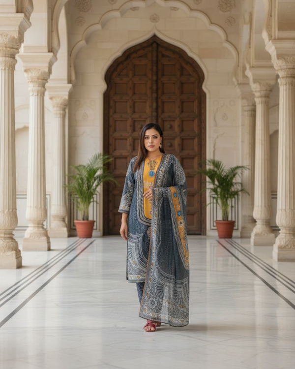 Multi-Color Crepe Silk Salwar Suit – Stone & Pearl Work