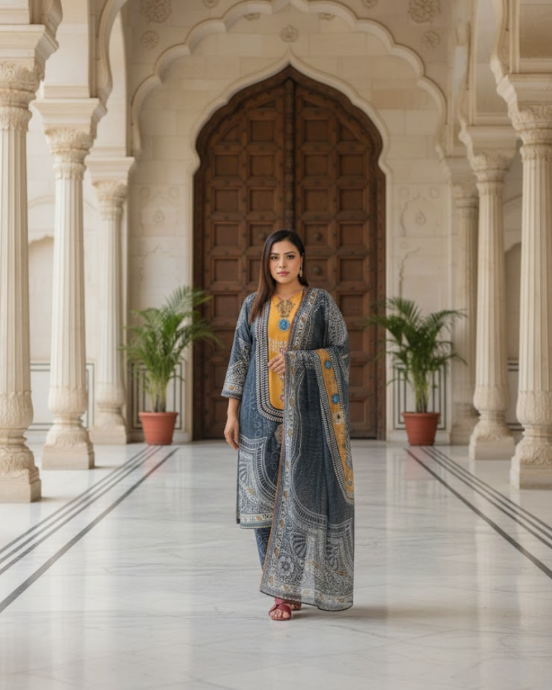 Multi-Color Crepe Silk Salwar Suit – Stone & Pearl Work