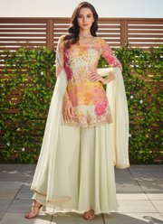 Chinon Silk Embroidered Palazzo Suit with Net Dupatta 1