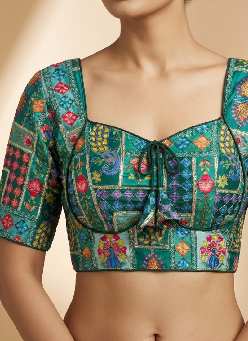 Pure Crepe Blouse with Elbow Sleeves & Back Dori