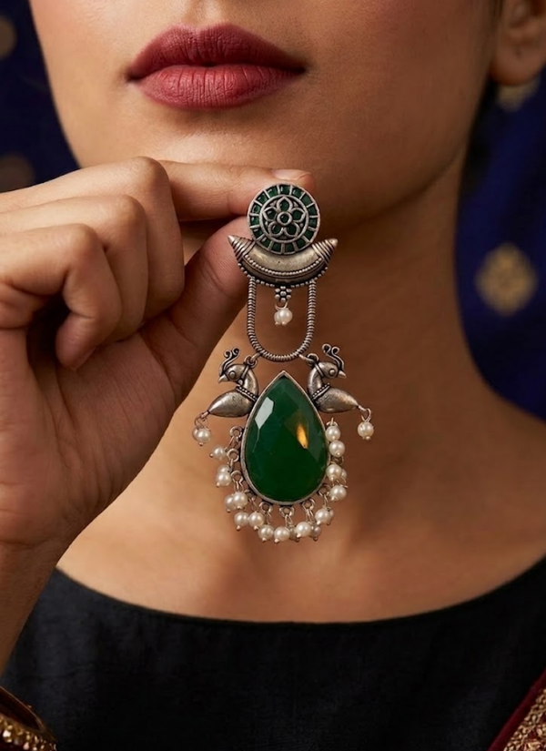 Green German Silver Earrings