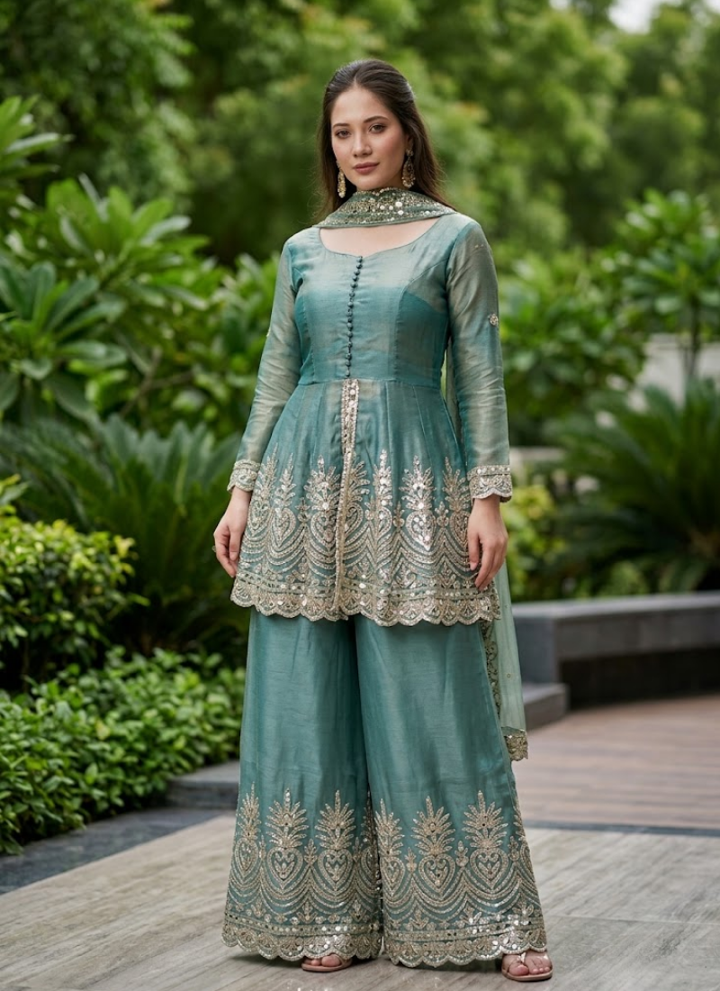 Fandy Silk Kurta Palazzo Set with Mirror Work Australia