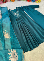 Luxury Vichitra Silk Palazzo Suit with Embroidered Organza Dupatta 3