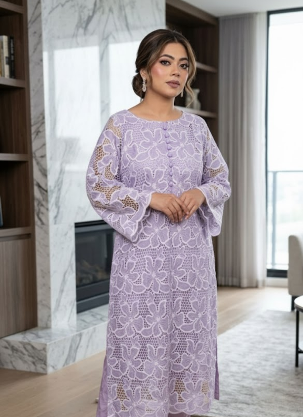 Lilac Silk Chikankari Co‑Ord Set with Divider Palazzo