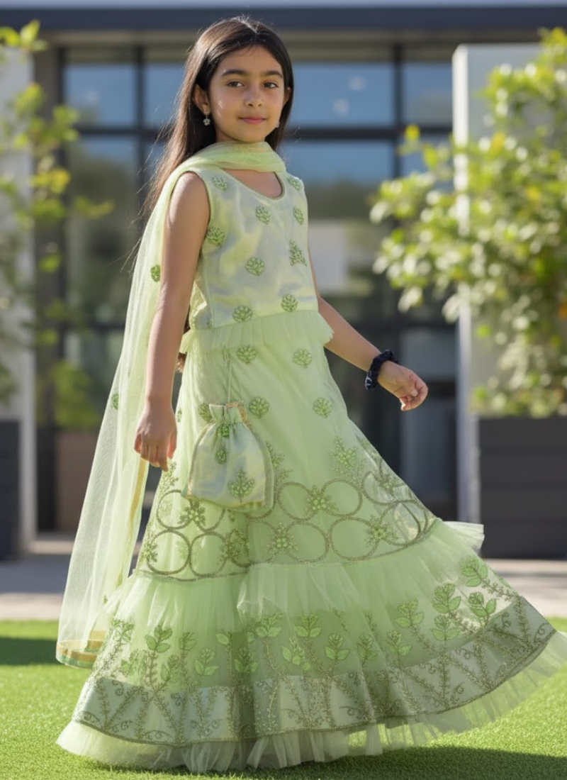 Paste Organza Kids Lehenga – Ethnic Elegance