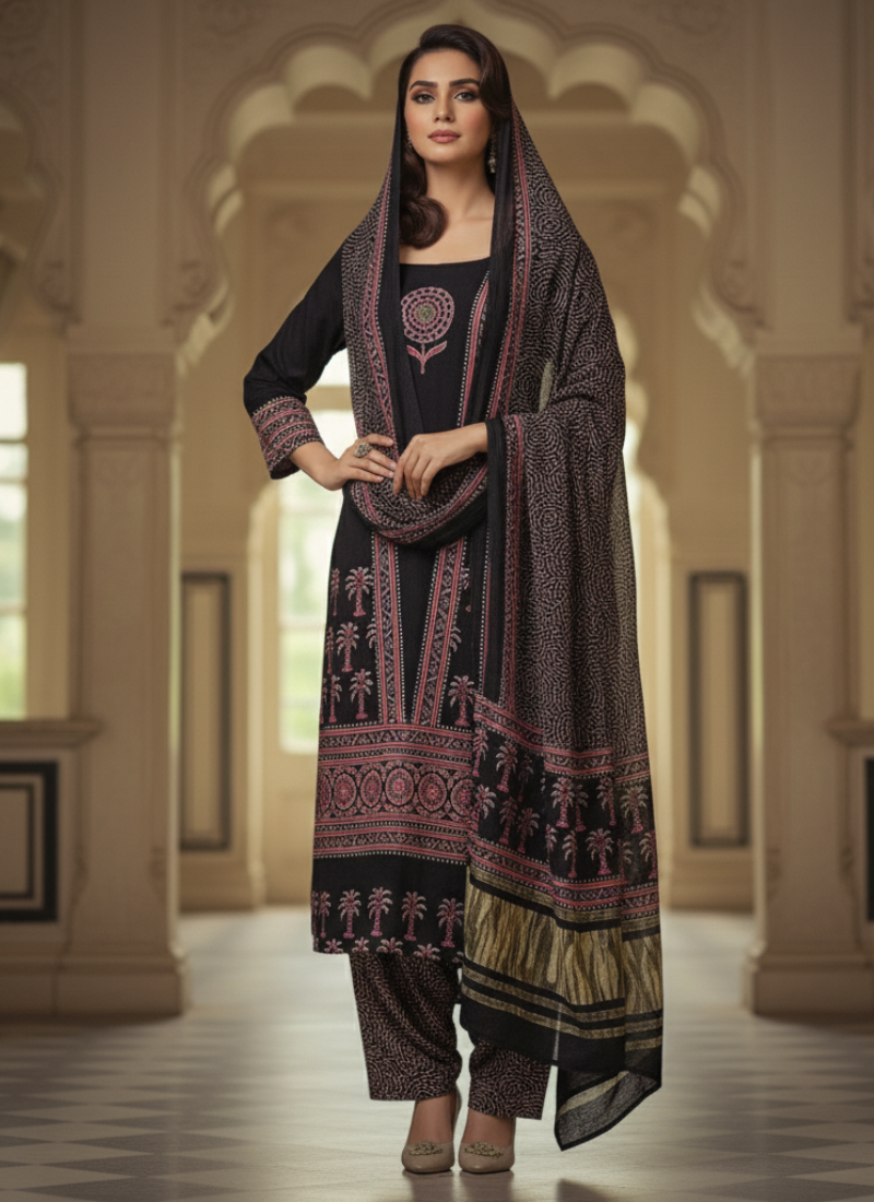 Green Ajrak Salwar Suit – Pure Modal with Jari Border Dupatta