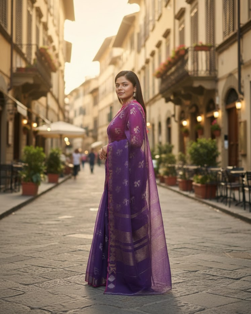 Bangladeshi Jamdani Saree – Kodom Full Design Purple