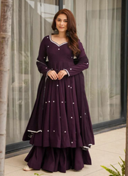 Designer Anarkali Suit in Roman Silk with Embroidery Work + Organza Dupatta 2