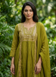 Mul Chanderi Kurta Set – Heavy Work with Pant & Dupatta 2