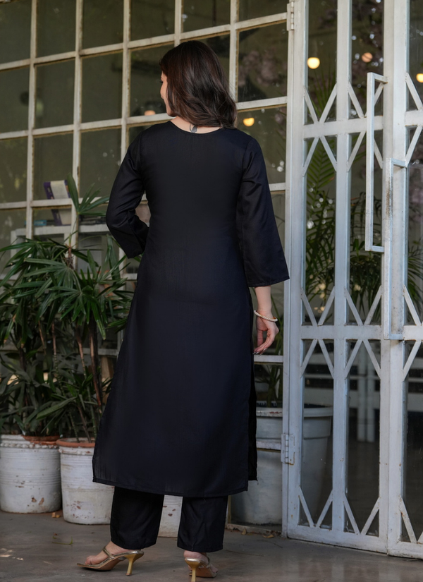 Black Rayon Kurta Set with Dupatta