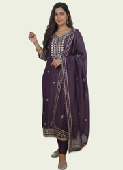 Dark Purple Silk Salwar Suit with Mirror Work Dupatta 7