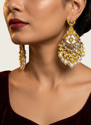 Yellow Kundan Earrings with Moti Work 1