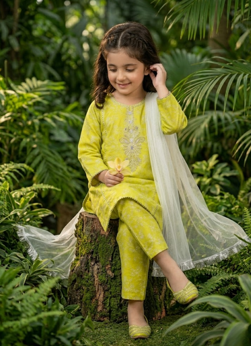 Girl’s 3‑Piece Embroidered Cotton Midi Shirt Set