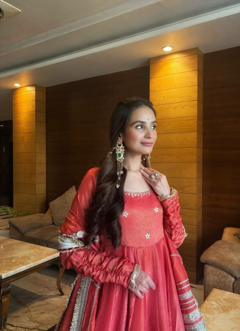 Anarkali Suit in Chinon Silk with Coding & Sequins Embroidery + Dupatta