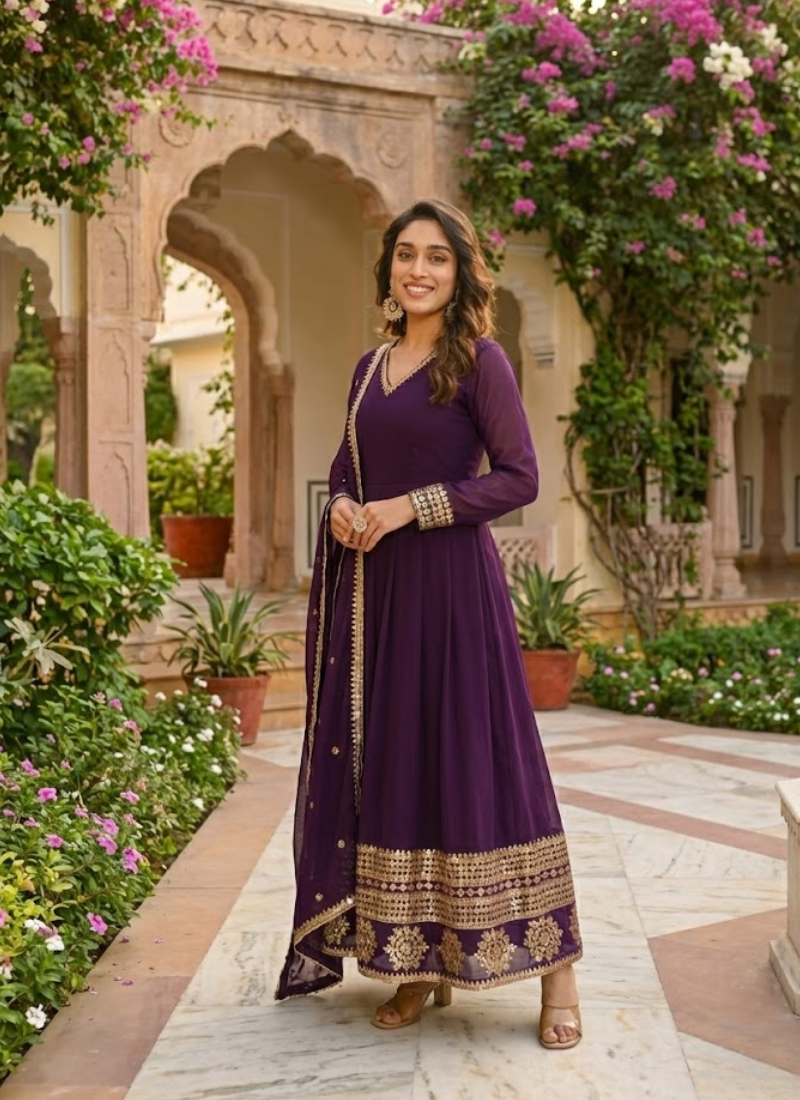 Georgette Anarkali Salwar Suit with Embroidery & Dupatta