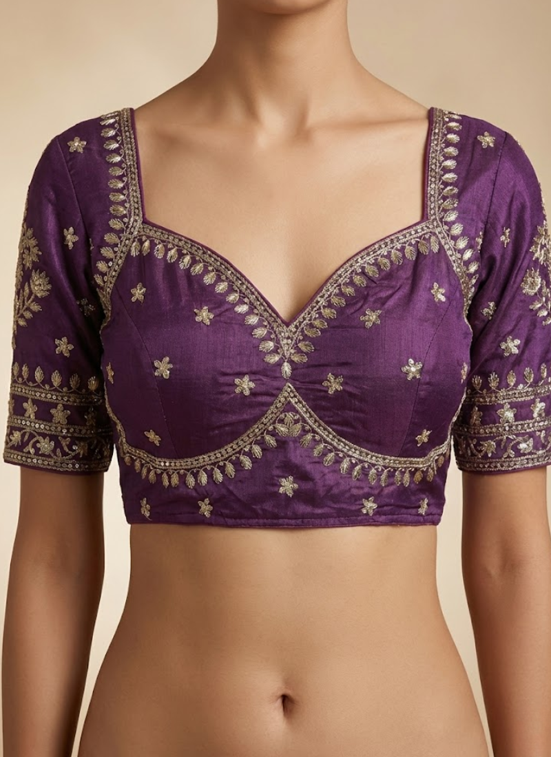 Royal Jodha Bridal Blouse in Vichitra Silk with Jari & Sequins Work