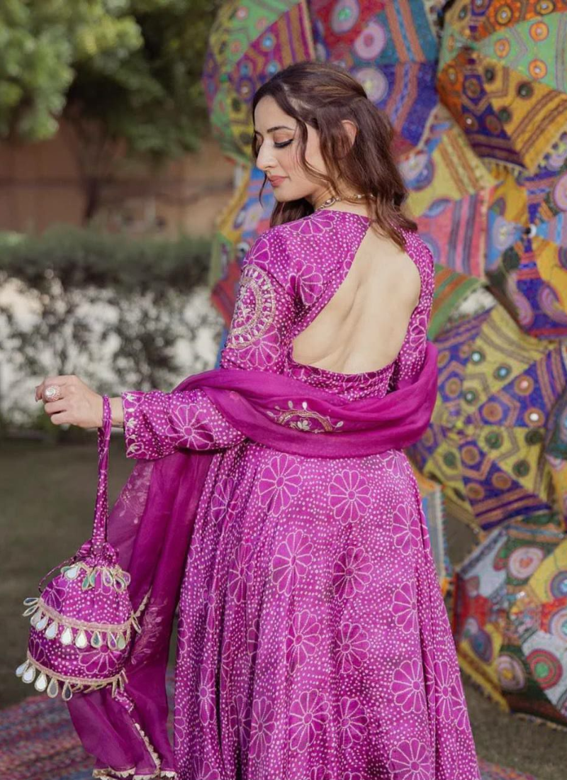 Chinon Silk Anarkali Suit with Elegant Embroidery Detailing