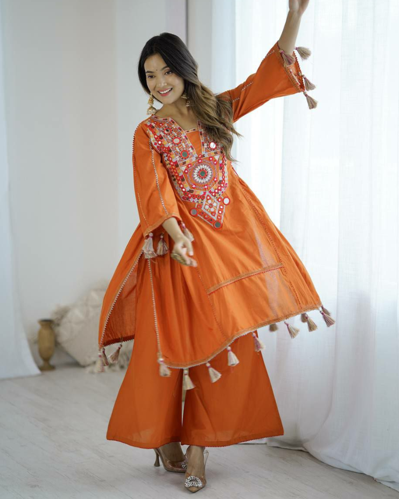 Designer Khadi Cotton Co-ord Set – Embroidery & Mirror Work