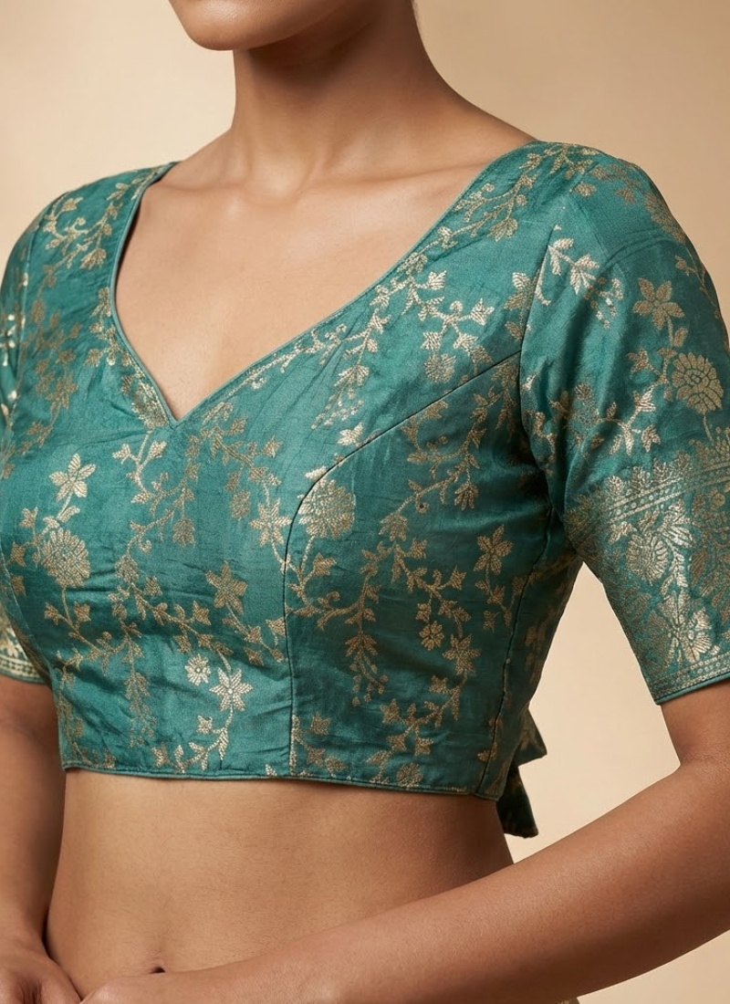 Pure Dola Silk Partywear Blouse with Front Open Style