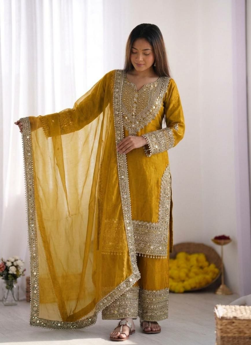 Fendy Silk Kurta Set with Dupatta – Embroidery & Lace Border